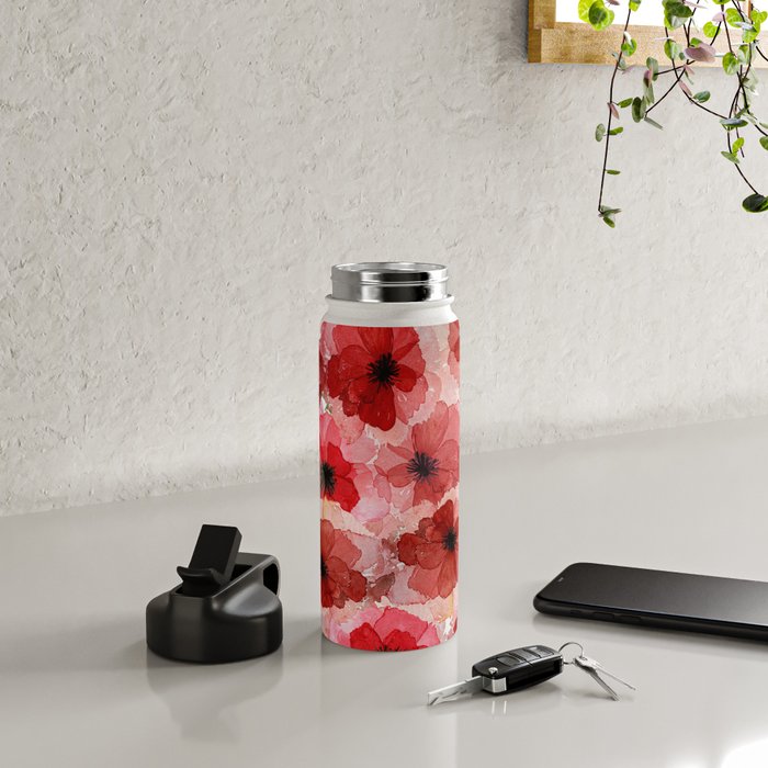 Pressed Poppy Blossom Pattern Water Bottle Gallery Image 4