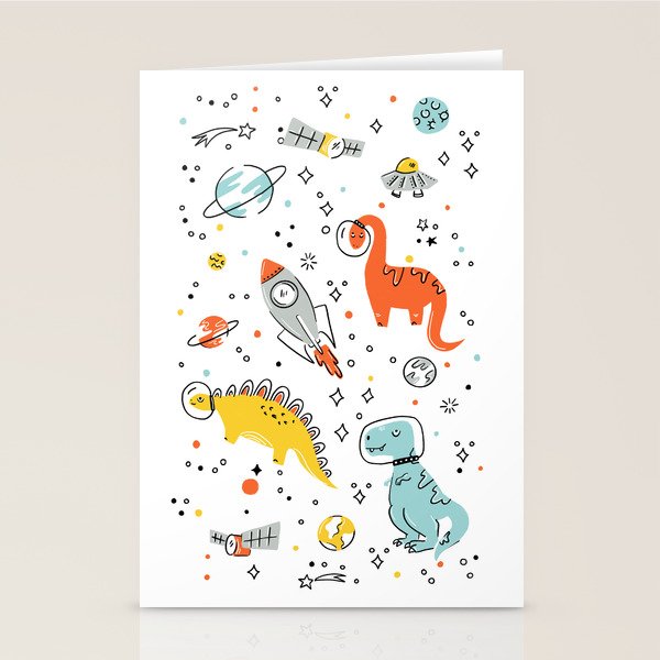 Sketchy Space Dinosaurs Stationery Card Gallery Image 1