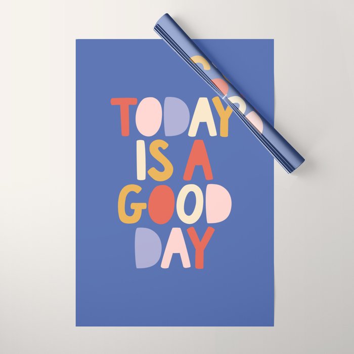 Today is a Good Day in blue red peach pink and mustard yellow Wrapping Paper Gallery Image 1