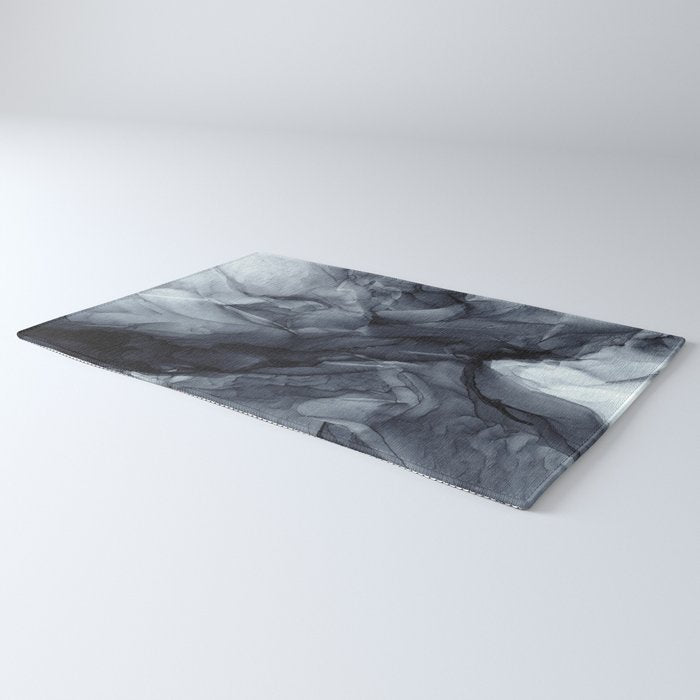 Gray Black Gradient Dramatic Flowing Abstract Painting Rug Gallery Image 3