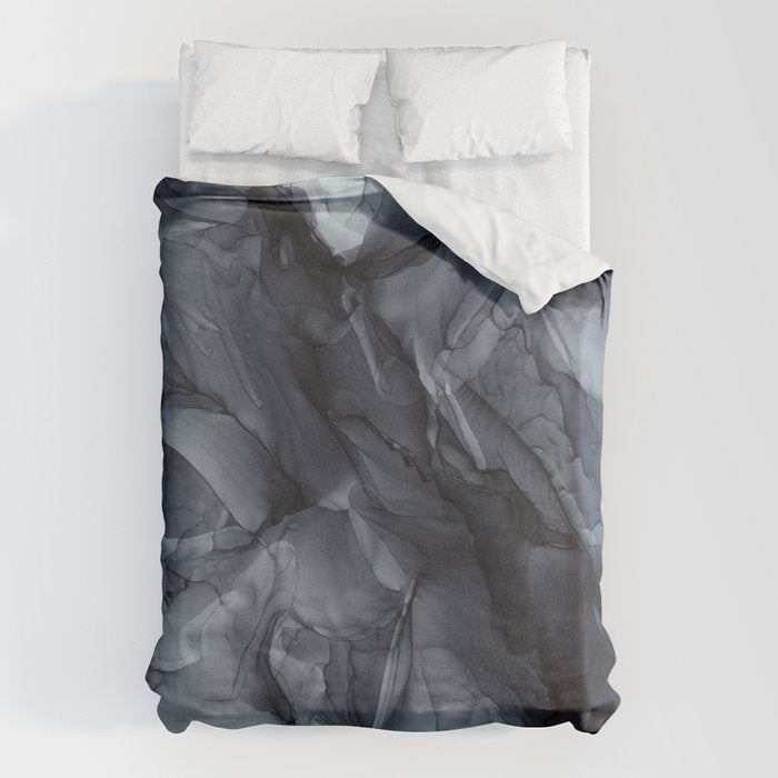 Gray Black Gradient Dramatic Flowing Abstract Painting Duvet Cover Gallery Image 6