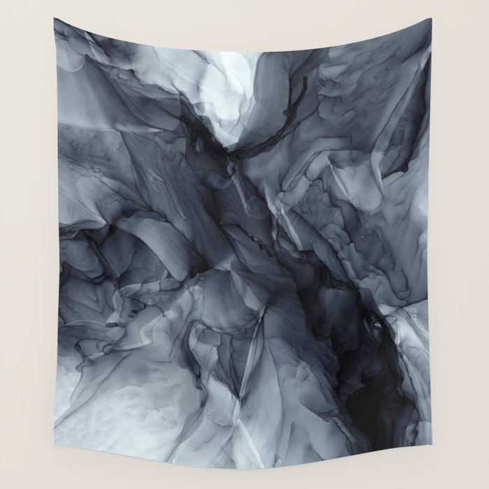 Gray Black Gradient Dramatic Flowing Abstract Painting Wall Tapestry Gallery Image 4