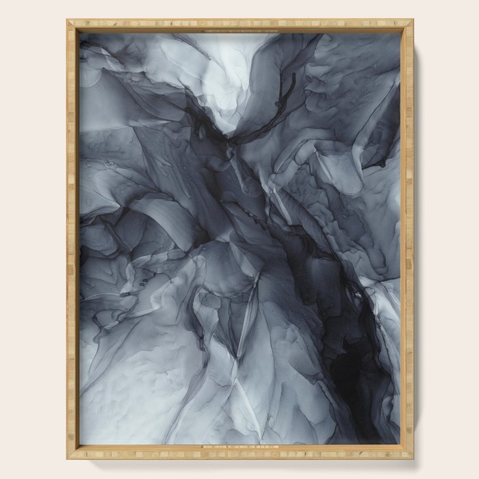 Gray Black Gradient Dramatic Flowing Abstract Painting Serving Tray Gallery Image 1