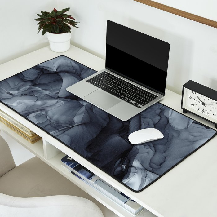 Gray Black Gradient Dramatic Flowing Abstract Painting Desk Mat Gallery Image 2