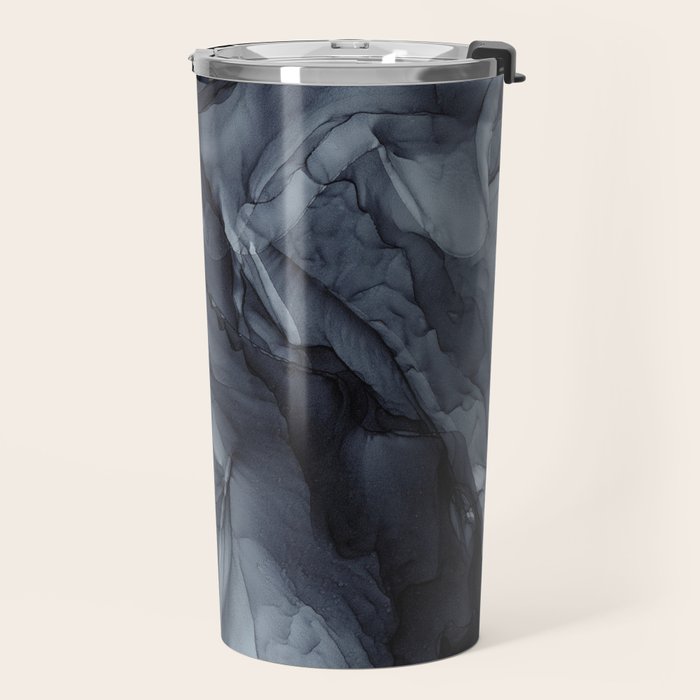 Gray Black Gradient Dramatic Flowing Abstract Painting Travel Mug Gallery Image 2