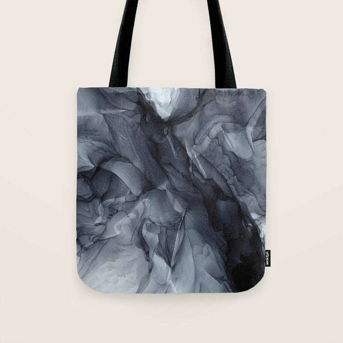 Gray Black Gradient Dramatic Flowing Abstract Painting Tote Bag Gallery Image 1
