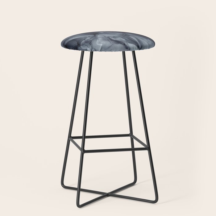 Gray Black Gradient Dramatic Flowing Abstract Painting Stool Gallery Image 1