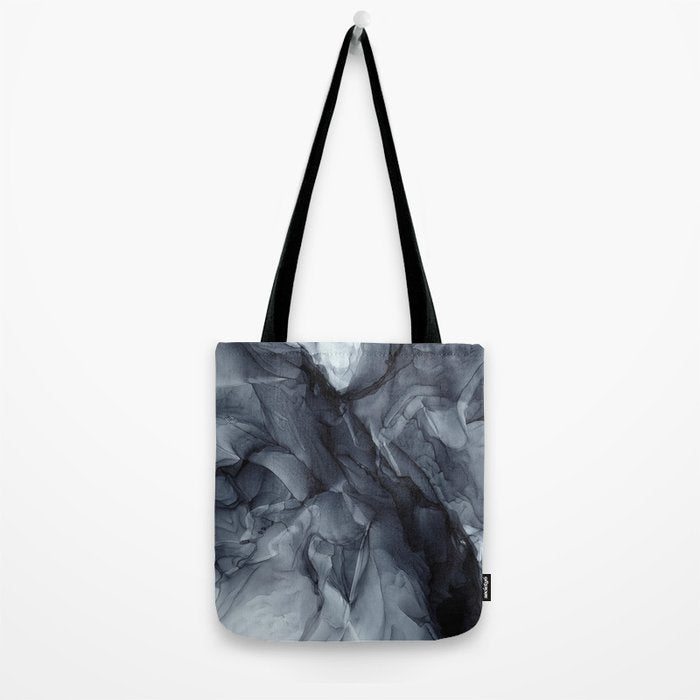 Gray Black Gradient Dramatic Flowing Abstract Painting Tote Bag Gallery Image 2