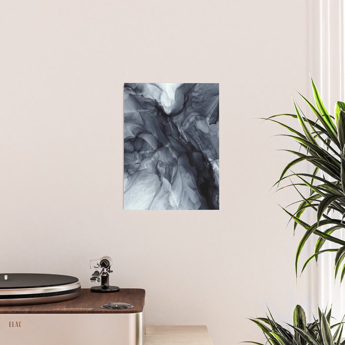 Gray Black Gradient Dramatic Flowing Abstract Painting Poster Gallery Image 2