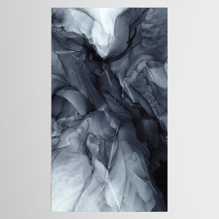 Gray Black Gradient Dramatic Flowing Abstract Painting Tablecloth Gallery Image 2
