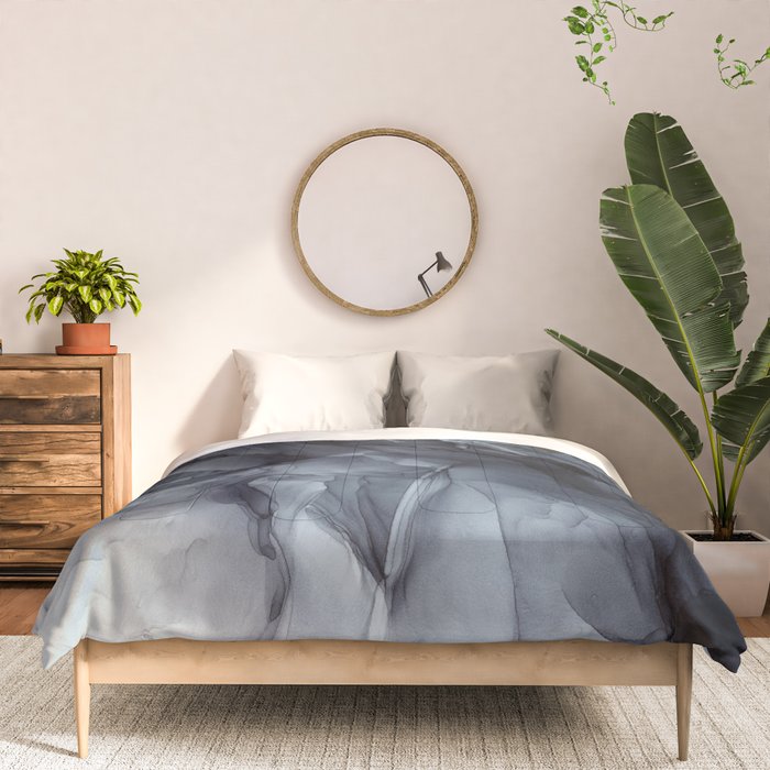 Gray Black Gradient Dramatic Flowing Abstract Painting Comforter Gallery Image 3