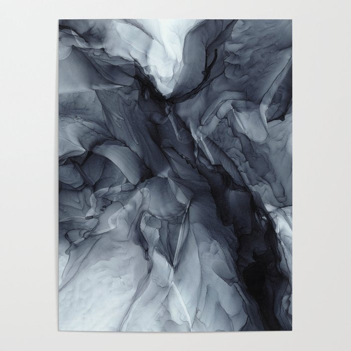 Gray Black Gradient Dramatic Flowing Abstract Painting Poster Gallery Image 4