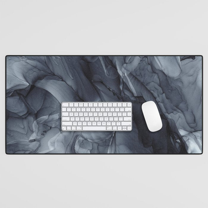Gray Black Gradient Dramatic Flowing Abstract Painting Desk Mat Gallery Image 1