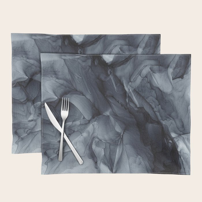 Gray Black Gradient Dramatic Flowing Abstract Painting Placemat Gallery Image 1