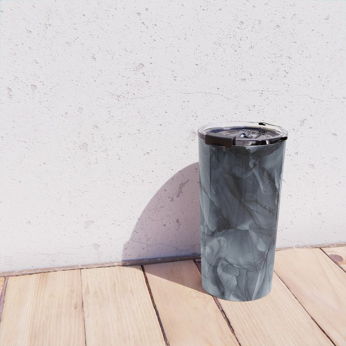 Gray Black Gradient Dramatic Flowing Abstract Painting Travel Mug Gallery Image 4