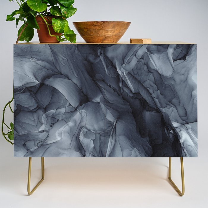 Gray Black Gradient Dramatic Flowing Abstract Painting Credenza Gallery Image 1