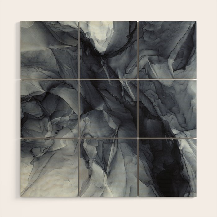 Gray Black Gradient Dramatic Flowing Abstract Painting Wood Wall Art Gallery Image 1