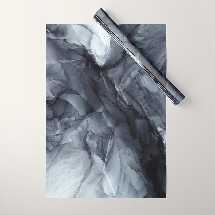 Gray Black Gradient Dramatic Flowing Abstract Painting Wrapping Paper Gallery Image 1