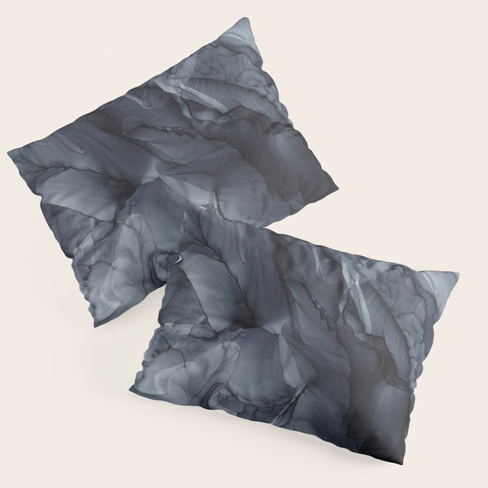 Gray Black Gradient Dramatic Flowing Abstract Painting Pillow Sham Gallery Image 1