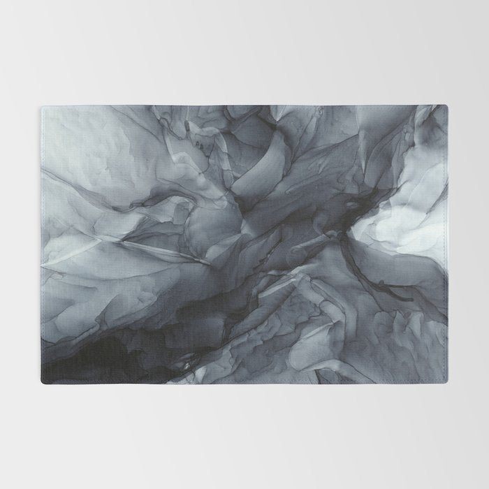 Gray Black Gradient Dramatic Flowing Abstract Painting Rug Gallery Image 2