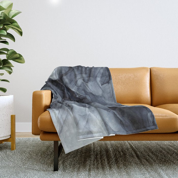 Gray Black Gradient Dramatic Flowing Abstract Painting Throw Blanket Gallery Image 1
