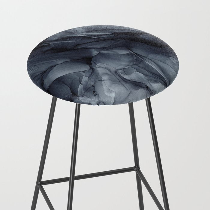 Gray Black Gradient Dramatic Flowing Abstract Painting Stool Gallery Image 2