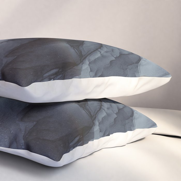 Gray Black Gradient Dramatic Flowing Abstract Painting Pillow Sham Gallery Image 3