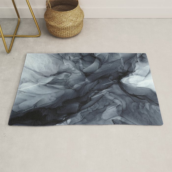Gray Black Gradient Dramatic Flowing Abstract Painting Rug Gallery Image 1
