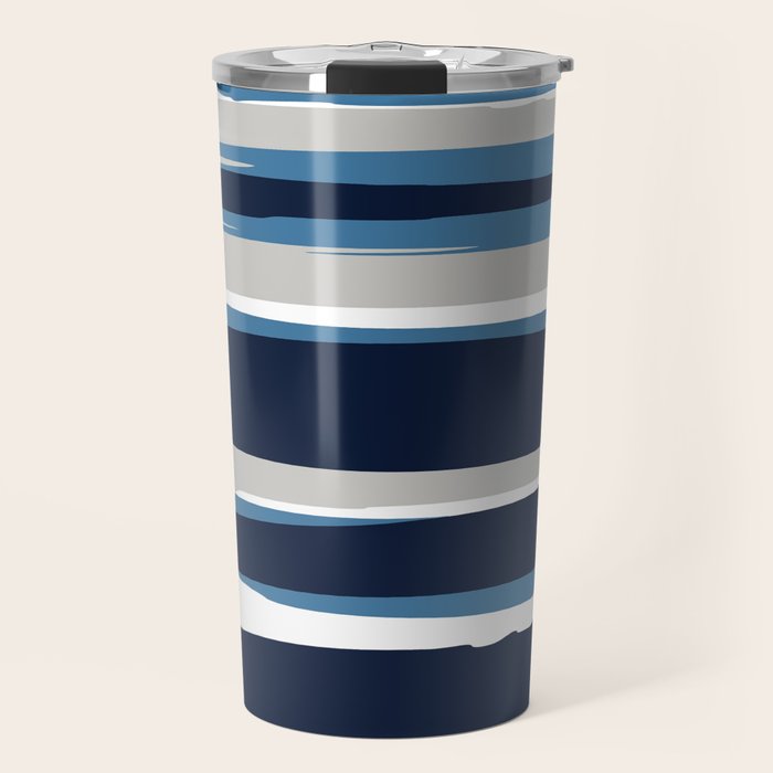 Ocean Beach Striped Landscape, Navy, Blue, Gray Travel Mug Gallery Image 1