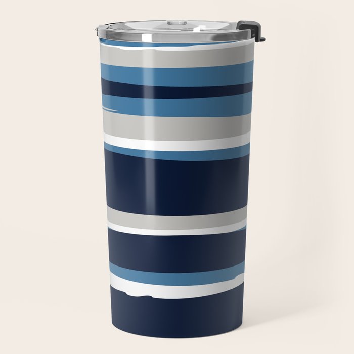 Ocean Beach Striped Landscape, Navy, Blue, Gray Travel Mug Gallery Image 2