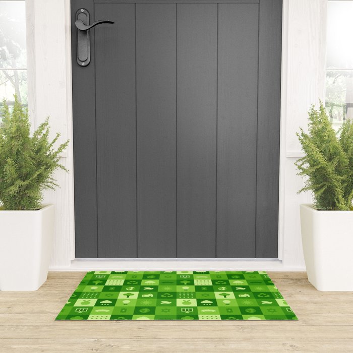 Green eco friendly nature geometric mosaic pattern Welcome Mat Gallery Image 3