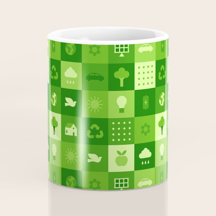 Green eco friendly nature geometric mosaic pattern Coffee Mug Gallery Image 4