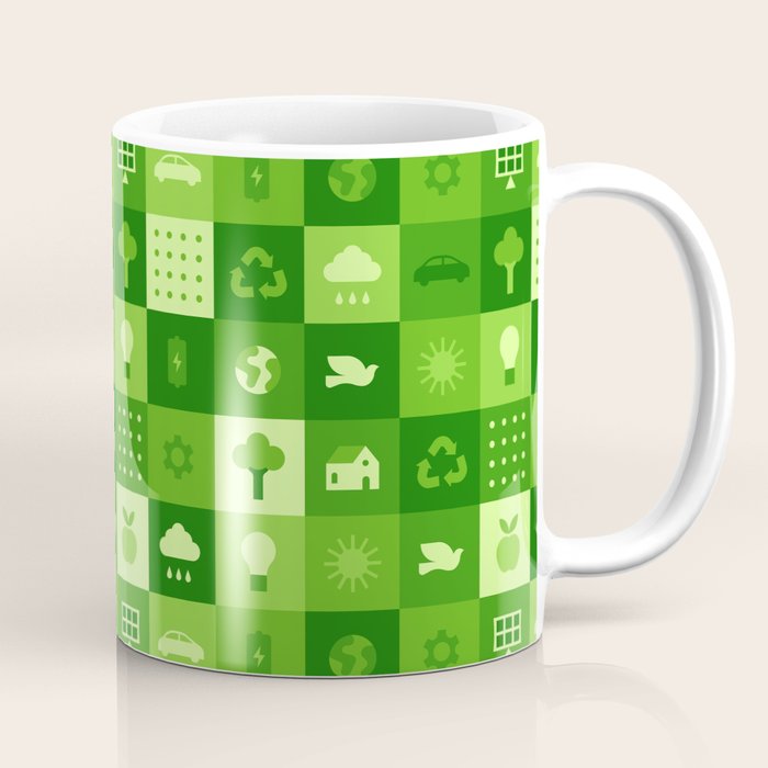 Green eco friendly nature geometric mosaic pattern Coffee Mug Gallery Image 1