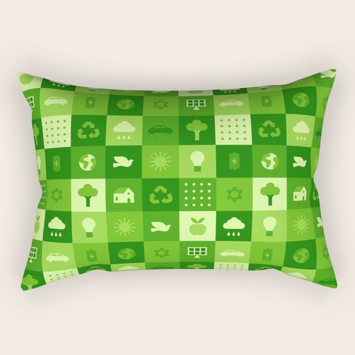 Green eco friendly nature geometric mosaic pattern Rectangular Pillow Gallery Image 1