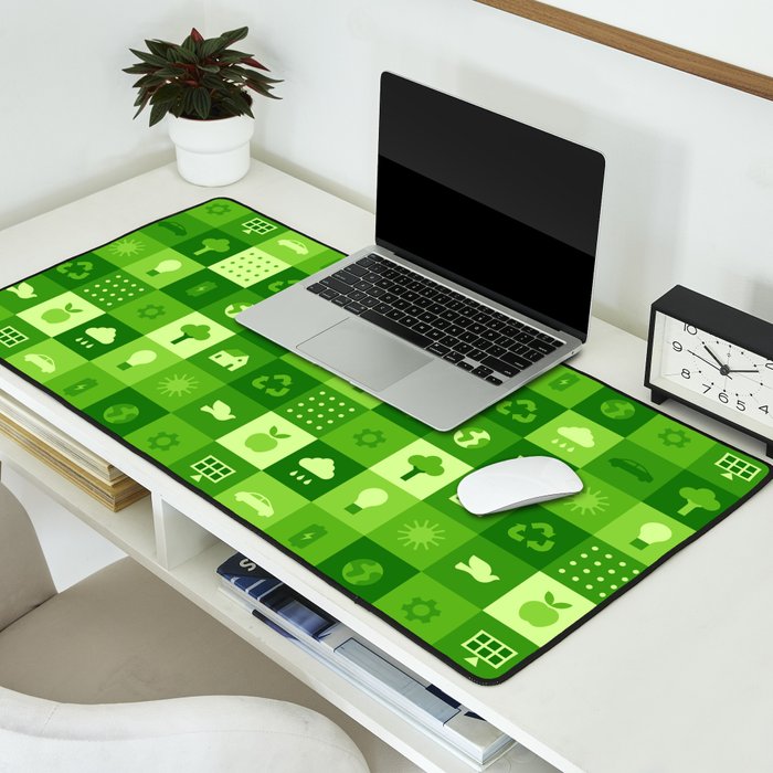 Green eco friendly nature geometric mosaic pattern Desk Mat Gallery Image 2