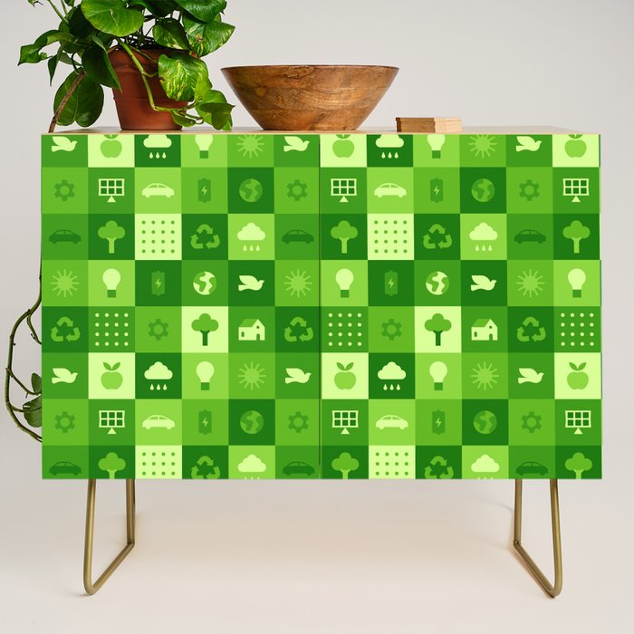 Green eco friendly nature geometric mosaic pattern Credenza Gallery Image 1
