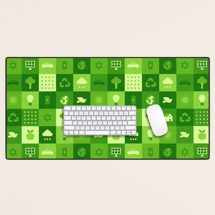 Green eco friendly nature geometric mosaic pattern Desk Mat Gallery Image 1