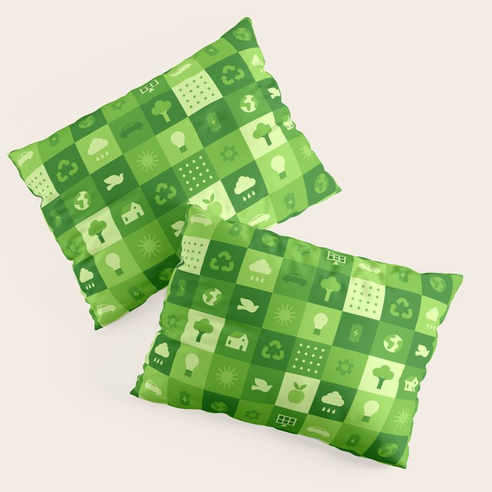 Green eco friendly nature geometric mosaic pattern Pillow Sham Gallery Image 3