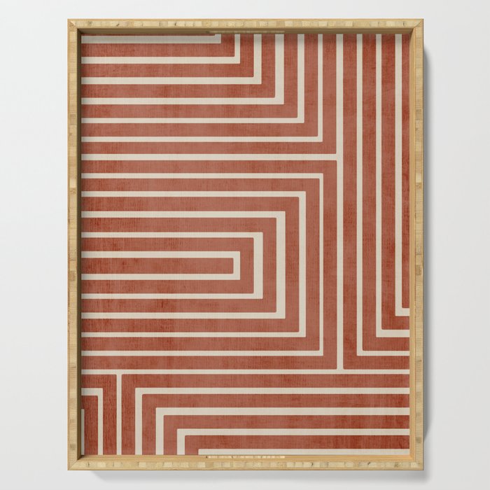 Dark Terracotta Geometric Design Artwork Serving Tray Gallery Image 1