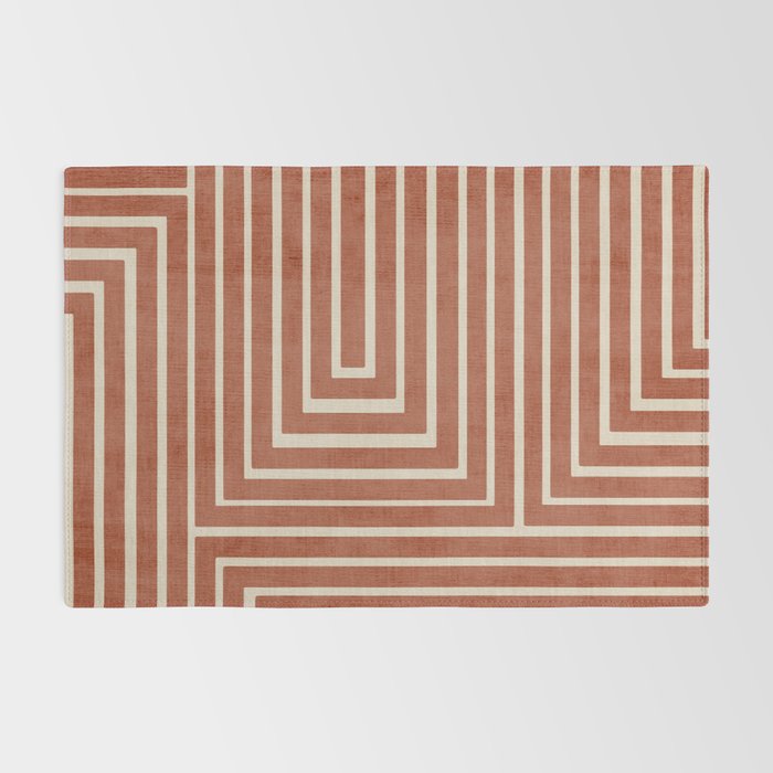 Dark Terracotta Geometric Design Artwork Rug Gallery Image 2