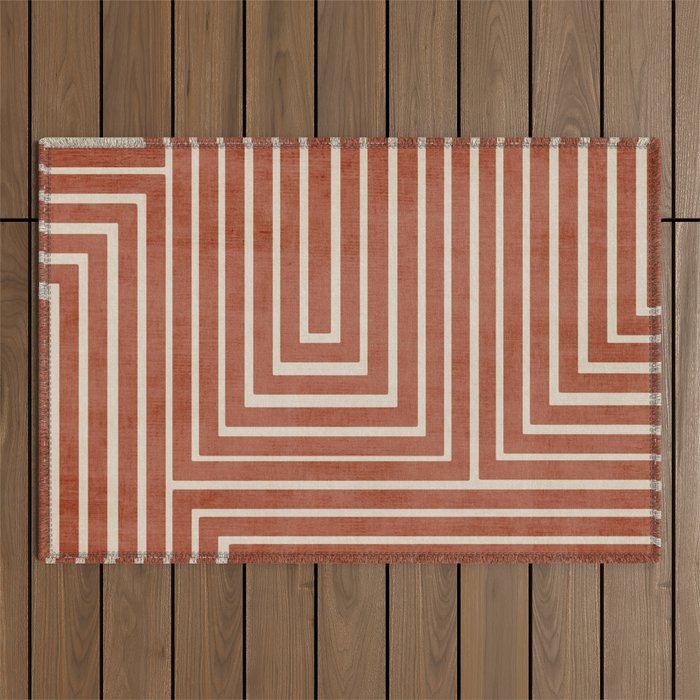 Dark Terracotta Geometric Design Artwork Outdoor Rug Gallery Image 1