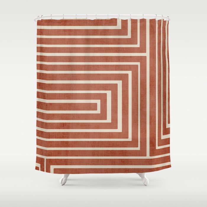 Dark Terracotta Geometric Design Artwork Shower Curtain Gallery Image 1