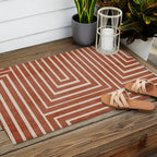 Dark Terracotta Geometric Design Artwork Outdoor Rug Gallery Image 2