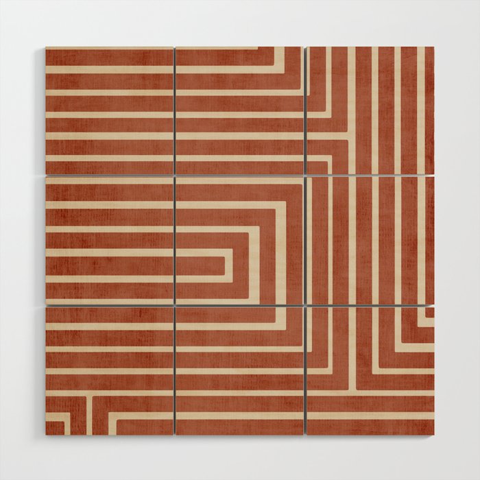 Dark Terracotta Geometric Design Artwork Wood Wall Art Gallery Image 1