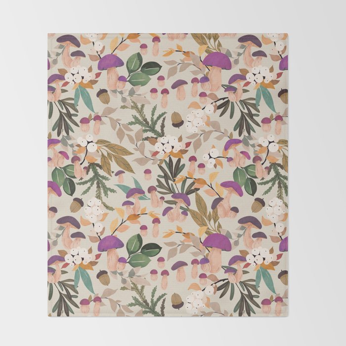 Magic mushroom forest H Throw Blanket Gallery Image 2