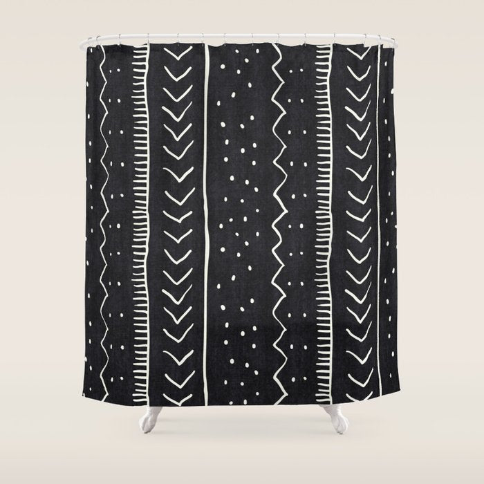 Cute Geometric Stripe in Black and White Shower Curtain Gallery Image 1