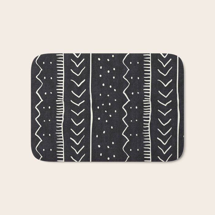 Cute Geometric Stripe in Black and White Bath Mat Gallery Image 1