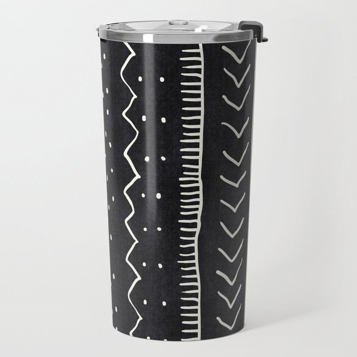 Cute Geometric Stripe in Black and White Travel Mug Gallery Image 2