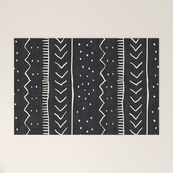 Cute Geometric Stripe in Black and White Welcome Mat Gallery Image 1