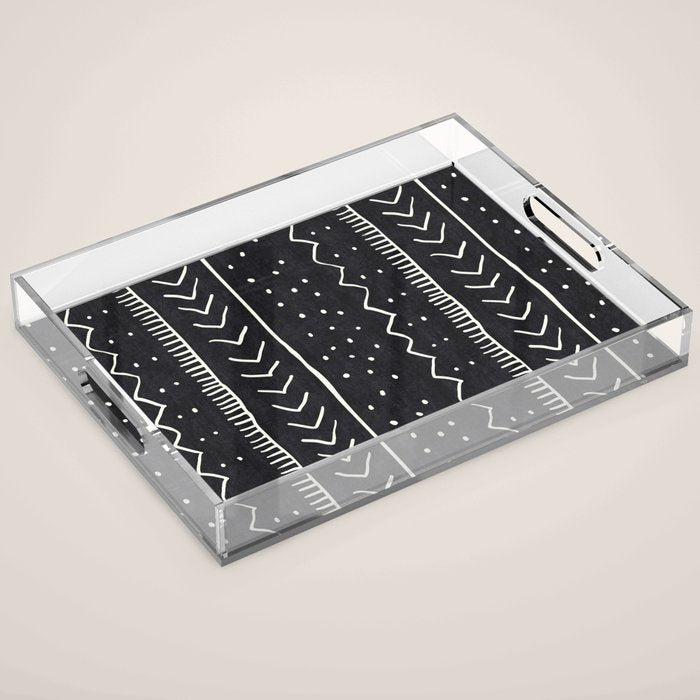 Cute Geometric Stripe in Black and White Acrylic Tray Gallery Image 1